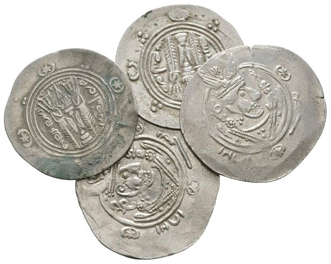 Arabo-Sassanian - 1/2 Dirhams [4]: 7th-8th century AD. Obv: profile bust right with inscriptions. Revs: fire altar with two attendants and inscriptions. See OCTV 2, pp.211-216. 7.44 grams total. . [4]