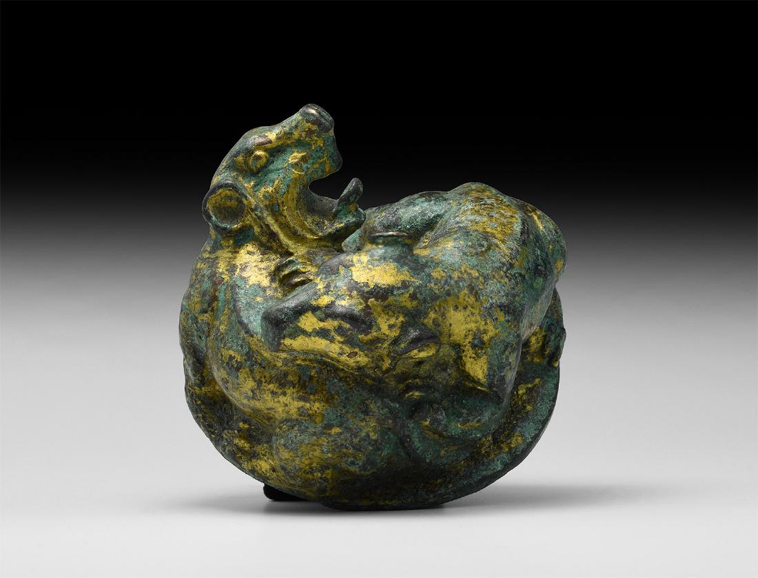 Chinese Han Gilt Fighting Felines Scroll Weight (1 of 1)