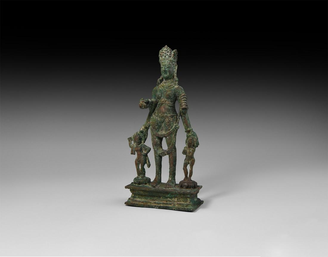 Indian Female Deity with Attendants Statuette (1 of 1)