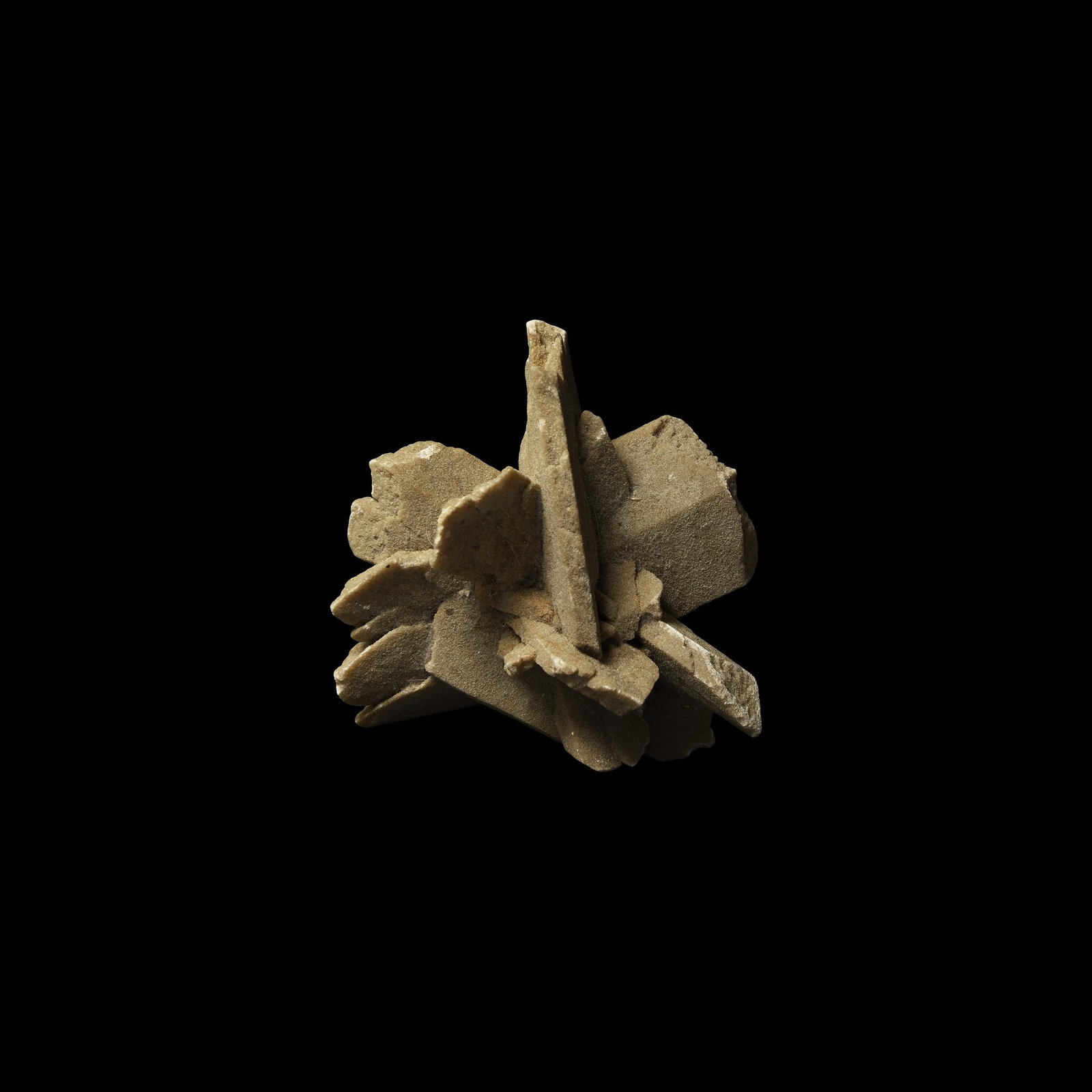 Large Sahara 'Desert Rose' Specimen: A large and unusually formed selenite gypsum desert rose from the Sahara Desert comprised of terminated prismatic crystals rather than the usual lenticular crystals. 408 grams, 13cm (5"). Ex Dr Ron Bo