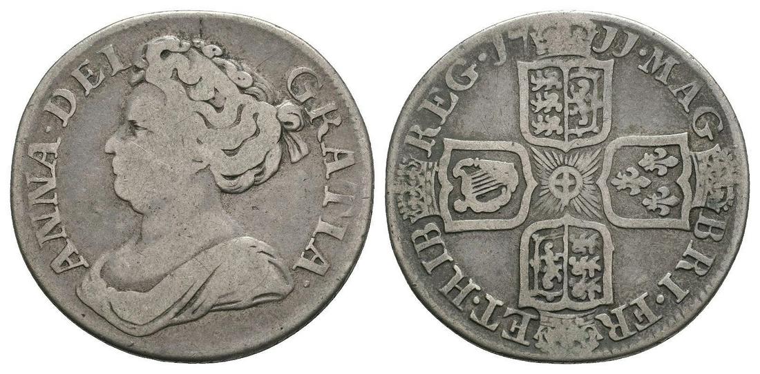 Anne - 1711 - Shilling: Dated 1711 AD. Post Act of Union. Obv: profile bust with ANNA DEI GRATIA legend. Rev: cruciform arms with MAG BRI FR ET HIB REG legend and date. S. 3610.5.73 grams.[No Reserve]