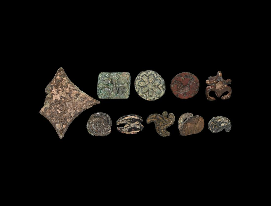 Western Asiatic Stamp Seal Collection: Late 3rd millennium BC-2nd century AD. A mixed group of ten stamp seals with various shapes and designs, including six accompanied by typed and signed notes by the late W.G. Lambert, Professor of Assy