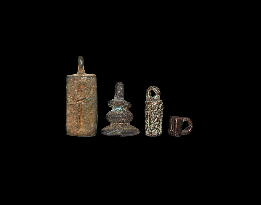 Western Asiatic Seal Pendant Collection: 1st millennium BC. A mixed group of bronze seal matrices, all accompanied by a typed and signed note by the late W.G. Lambert, Professor of Assyriology at the University of Birmingham, 1970-1993, whic
