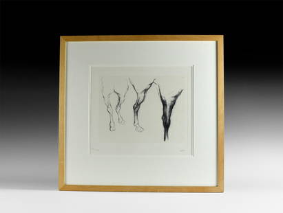 Nic Fiddian-Green 'Equine Study': Circa 1990 AD. An initialled, limited edition (number 100/100) print, a monochrome study of four horses' legs by Nic Fiddian-Green (British, b.1963), mounted in a glazed wooden frame with reveal. 3.3