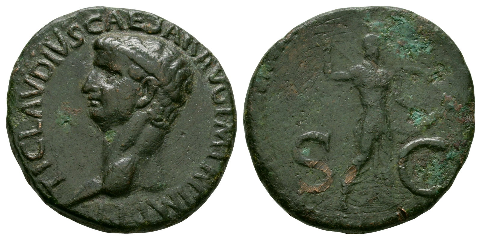 Claudius - Minerva As: 42 AD. Rome mint. Obv: TI CLAVDIVS CAESAR AVG P M TR P IMP P P legend with laureate bust left. Rev: Minerva standing right brandishing spear and holding shield; S - C in fields. RIC 116; BMC 206; Sear