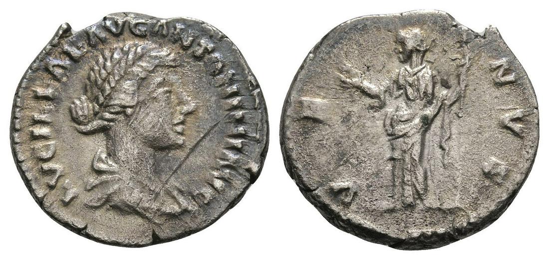Lucilla - Venus Denarius: 164-166 AD. Wife of Lucius Verus, Rome mint. Obv: LVCILLA AVG ANTONINI AVG F legend with draped bist right. Rev: VENVS legend with Venus standing left holding apple and sceptre. RIC 784; BMC 322; RSC