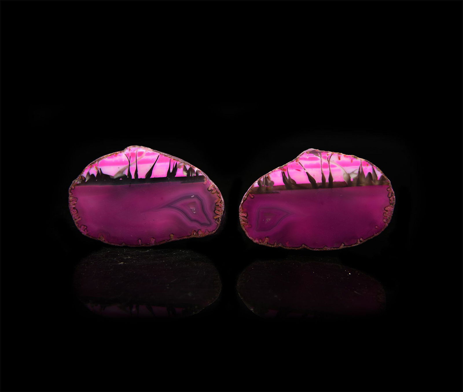 Cut and Polished Magenta Landscape Agate Geode Pair (1 of 1)