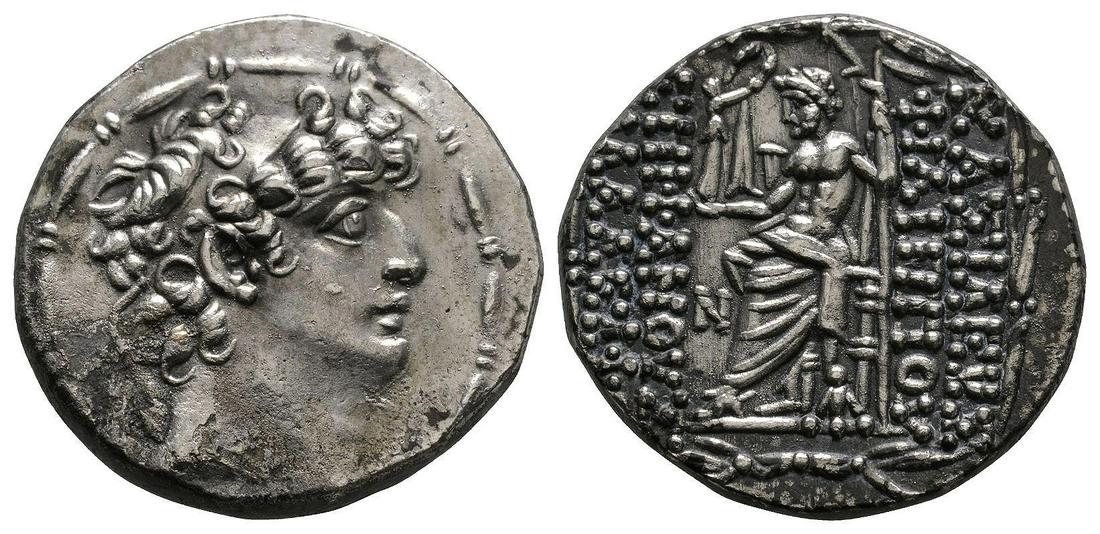 Philip I Philadelphos - Zeus Tetradrachm: 93-83 BC. Antioch mint. Obv: diademed head of Philip right. Rev: BASILEWS FILIPPOY EPIFANOYS FILADELFOY in four lines to right and left of Zeus seated left, holding Nike and sceptre; N in left field, 