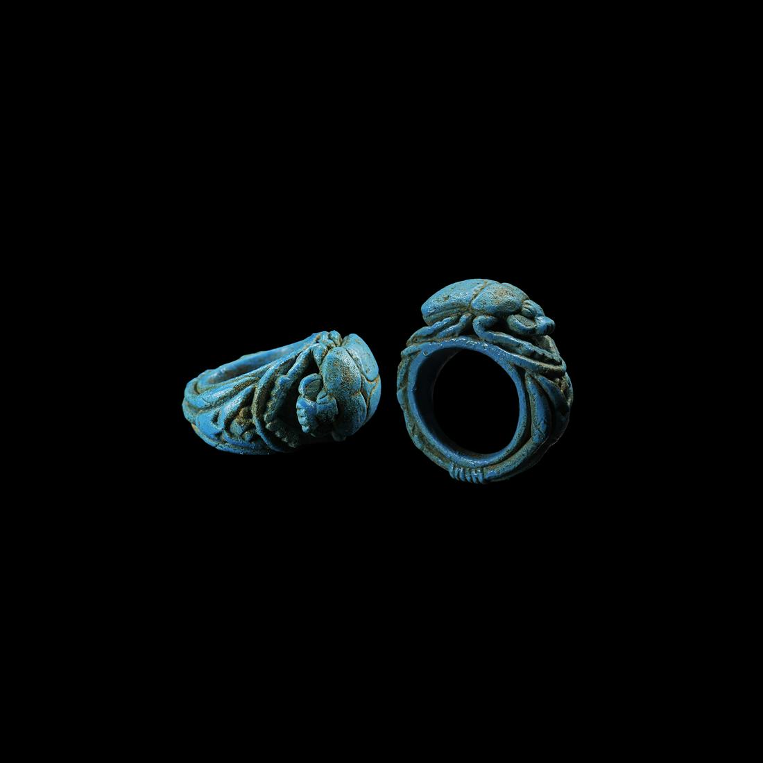 Egyptian Blue Faience Scarab Ring (1 of 1)
