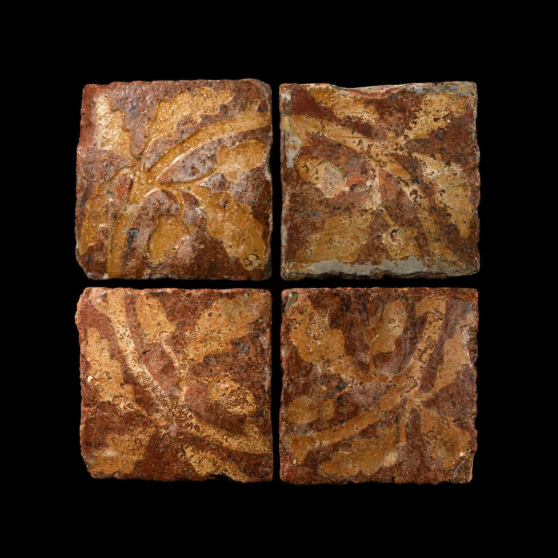 English Glazed Floor Tile Set with Oak Leaf Design (1 of 1)