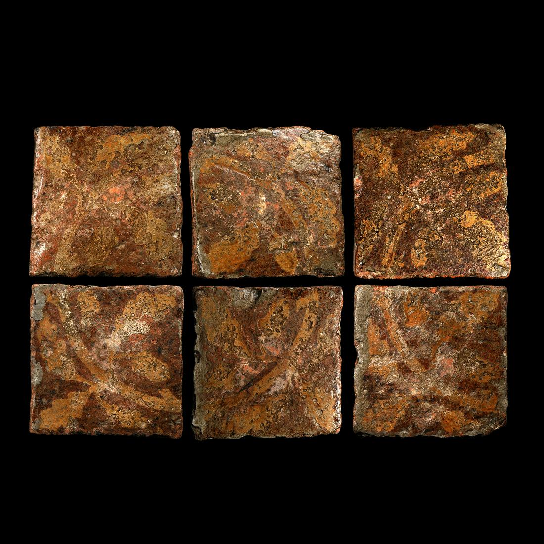 English Glazed Floor Tile Group with Oak Leaf Design (1 of 1)