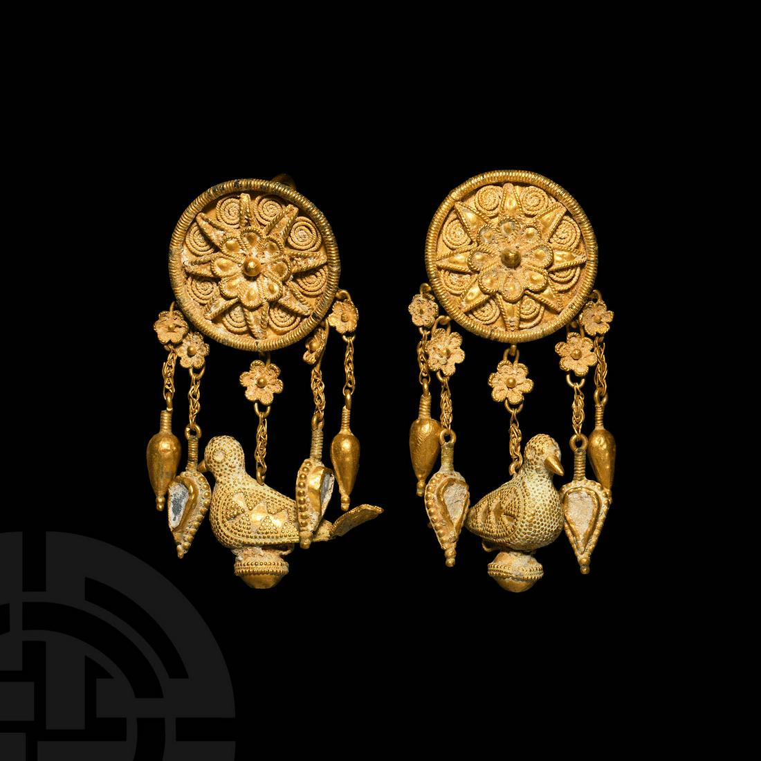 Greek Gold and Enamel Earrings with Birds and Flowers (1 of 1)