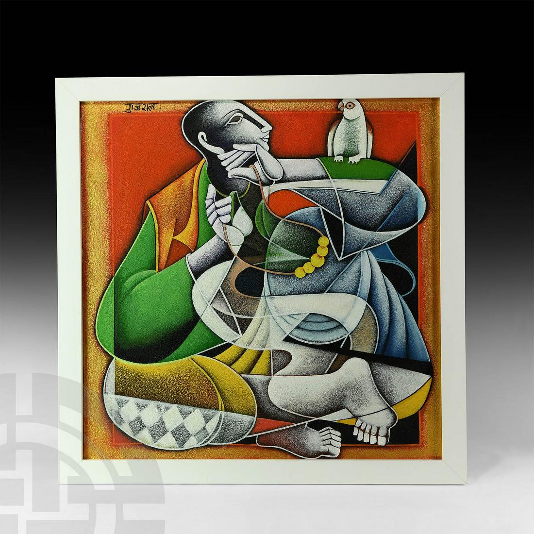 Indian Satish Gujral Man and Bird Painting (1 of 1)
