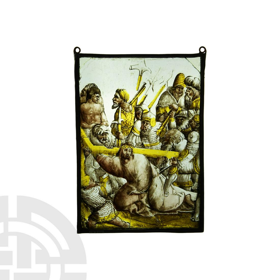 Medieval Stained Glass Panel with Carrying of the Cross (1 of 1)