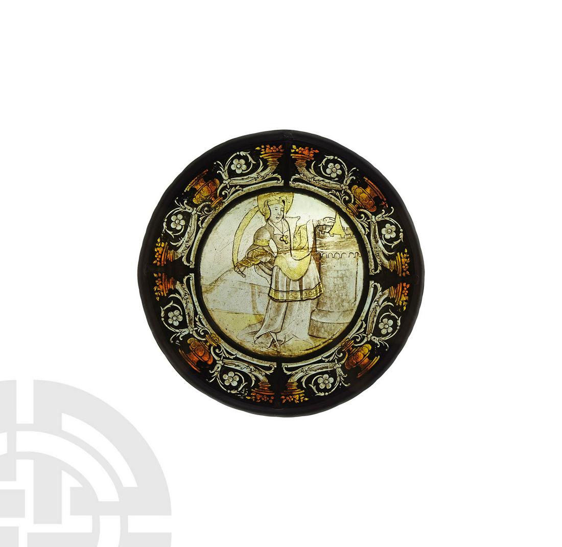 Post Medieval Stained Glass Panel with Saint Barbara (1 of 1)