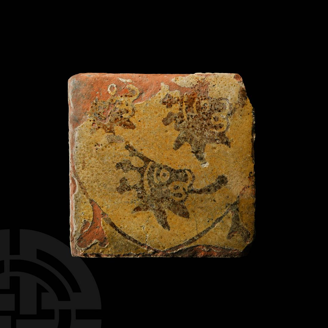 Medieval English Glazed Floor Tile with Heraldic Shield (1 of 1)