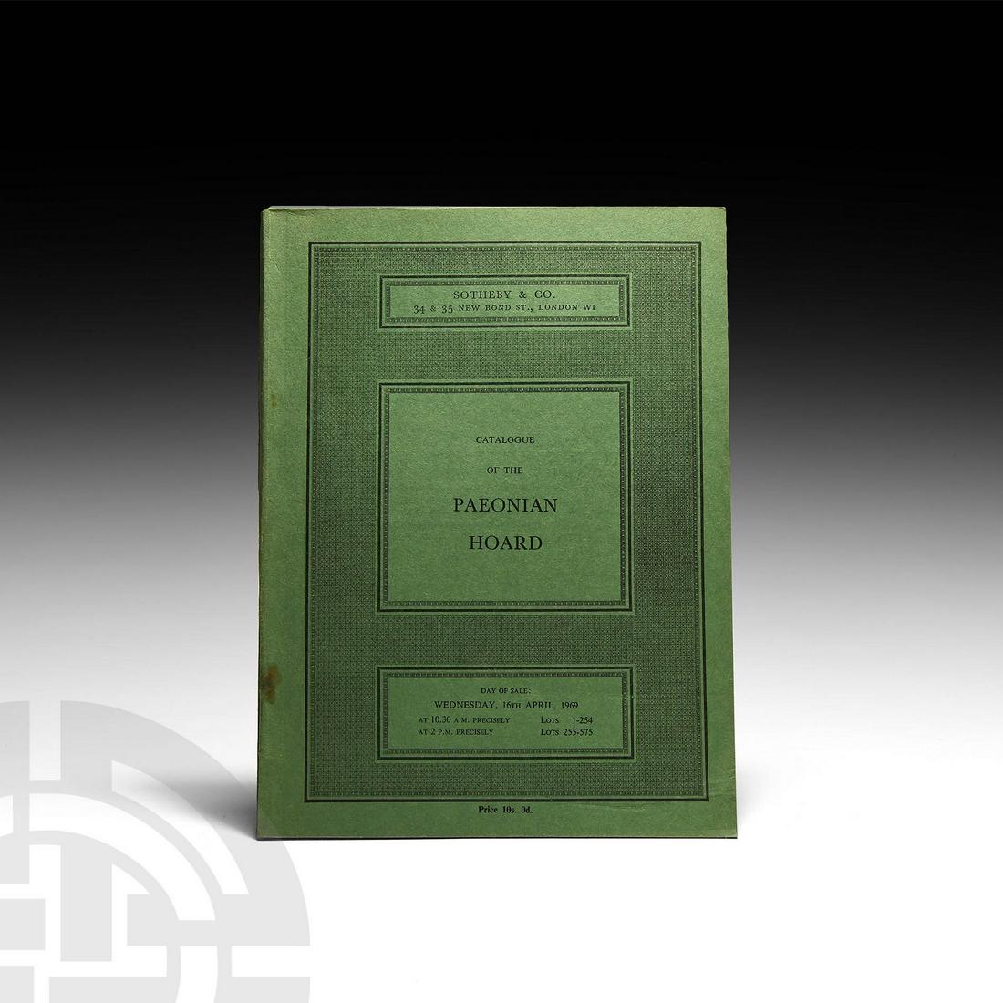 Sotheby's - Paeonian Hoard Sale: Sale 16 April 1969 AD. Sotheby's sale, Catalogue of the Paeonian Hoard, Sotheby's, 1969, paperback; 575 lots, 9 plates. 195 grams, 24.7 x 18.5cm (9 3/4 x 7 1/4"). Ex libris David Miller. A very import