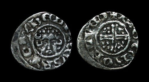 English Medieval - Henry III - London, Ilger - Short Cr: 1222-1236 AD. Class 7b. Obv: facing bust with HENRICVS REX legend. Rev: short voided cross with +ILGERONLVND legend for the moneyer Ilger at London mint. 1.39 grams. S. 1356B; N. 979.