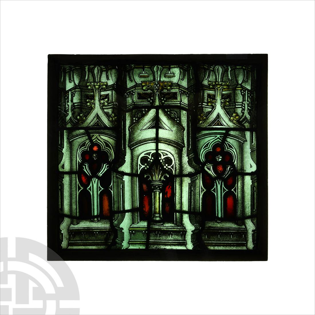 English Medieval and Later Stained Glass Architectural Panel from the Base of a Figural Window (1 of 1)
