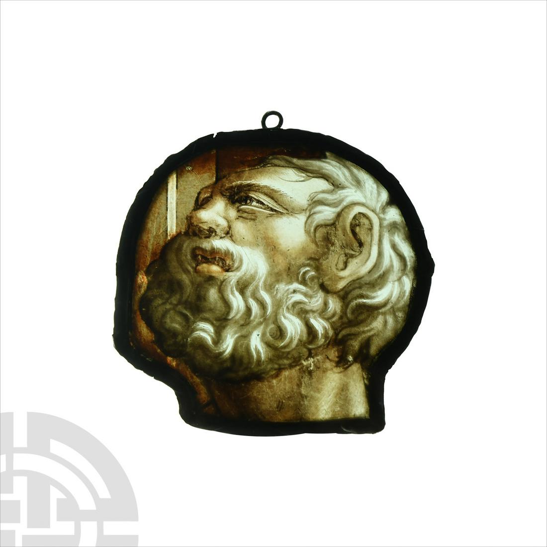 Medieval Stained Glass Head of a Bearded Man (1 of 1)