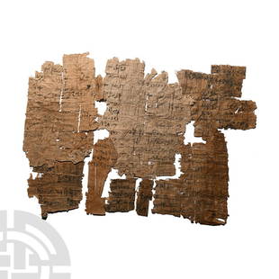 Egyptian Papyrus Fragment Collection: Ptolemaic to Roman Period, 4th century B.C.-4th century A.D. A mixed group of eight papyrus fragments, each with inked Demotic text in cursive script to one or both faces. 23 grams total including