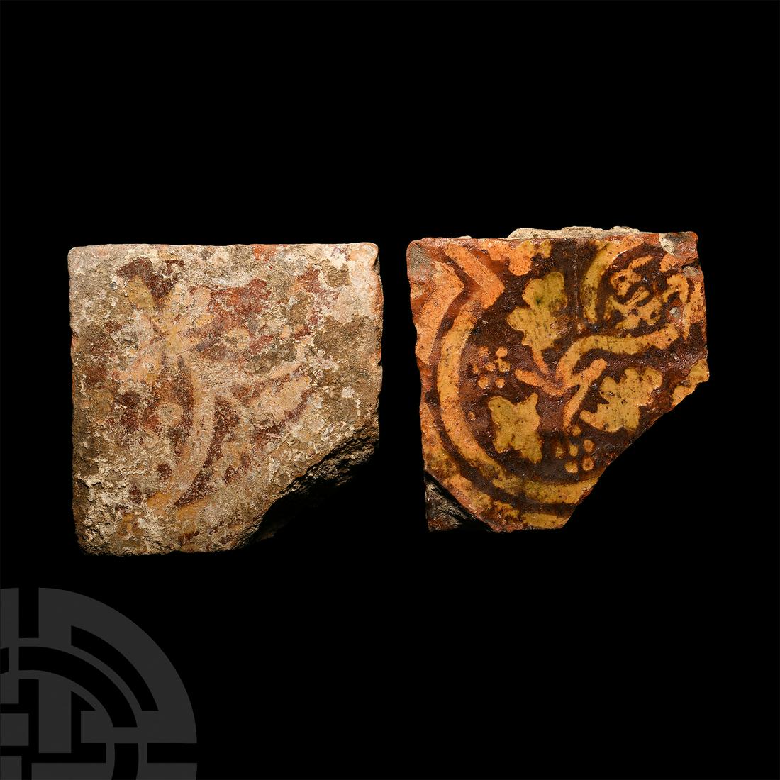 British Medieval 'Thames' Glazed Heraldic Floor Tile Group (1 of 1)