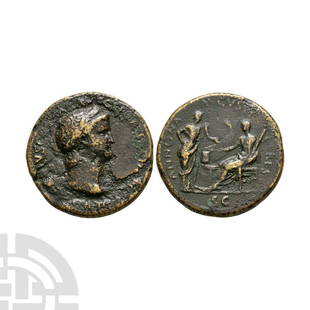 Nero - Annona and Ceres AE Sestertius: 65 A.D. Lugdunum mint. Obv: NERO CLAVD CAESAR AVG GER P M TR P IMP P P legend with laureate bust right. Rev: ANNONA AVGVSTI CERES legend with Annona standing right holding cornucopia facing Ceres