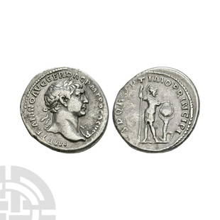 Trajan - Mars AR Denarius: 107 A.D. Rome mint. Obv: IMP TRAIANO AVG GER DAC P M TR P COS V P P legend with laureate bust right, slight drapery on left shoulder. Rev: SPQR OPTIMO PRINCIPI legend with Mars standing facing,