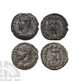 Procopius - Emperor Standing Bronzes [2]: 365-366 A.D. Group comprising: emperor standing reverses, mintmarks CONSB and SMHA. 5.55 grams total. German art market, 1990s. Mr A.H., a North American collector living in the UK. [2, No Reserve]