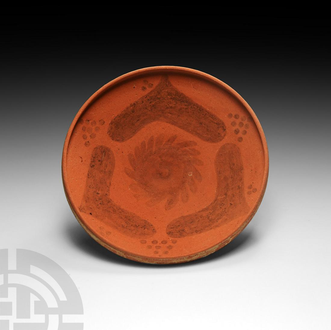 Nabataean Painted Bowl: 1st century B.C.-1st century A.D. A ceramic bowl with conical profile and inverted rim, decorated with painted geometric motifs on the inner face. Cf. The British Museum, museum numbers 67.246.35 and 