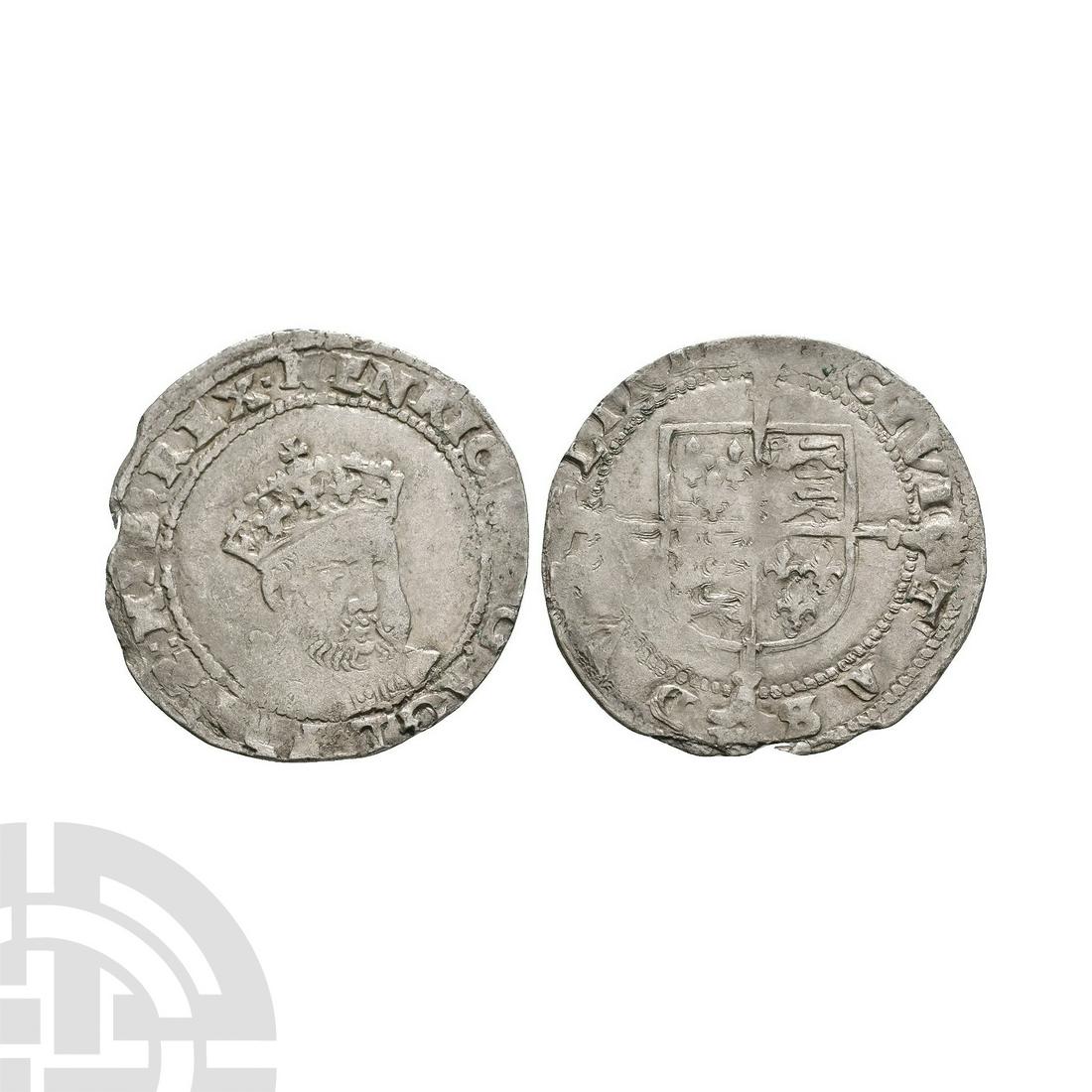 Ireland - Edward VI / Henry VIII - Dublin - Posthumous Sixpence: 1547-1550 A.D. Posthumous issue, type IV. Obv: three-quarter facing bust with HENRIC D G ANGL FRA Z HIB REX legend. Rev: long cross over arms dividing CIVI TAS DVB LINIE legend for Dublin mint with 'P