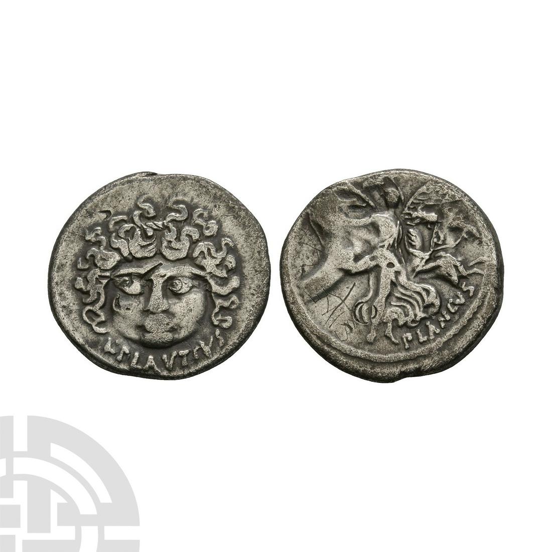 L. Plautius Plancus - Medusa AR Denarius (1 of 1)
