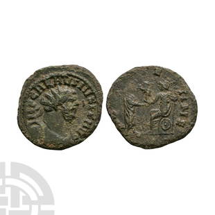 Carausius - Colchester - Roma AE Antoninianus: 290-291 A.D. Colchester mint. Obv: IMP CARAVSIVS P F AVG legend with radiate, draped and cuirassed bust right. Rev: emperor togate standing right receiving Victory from Roma seated left with shield at