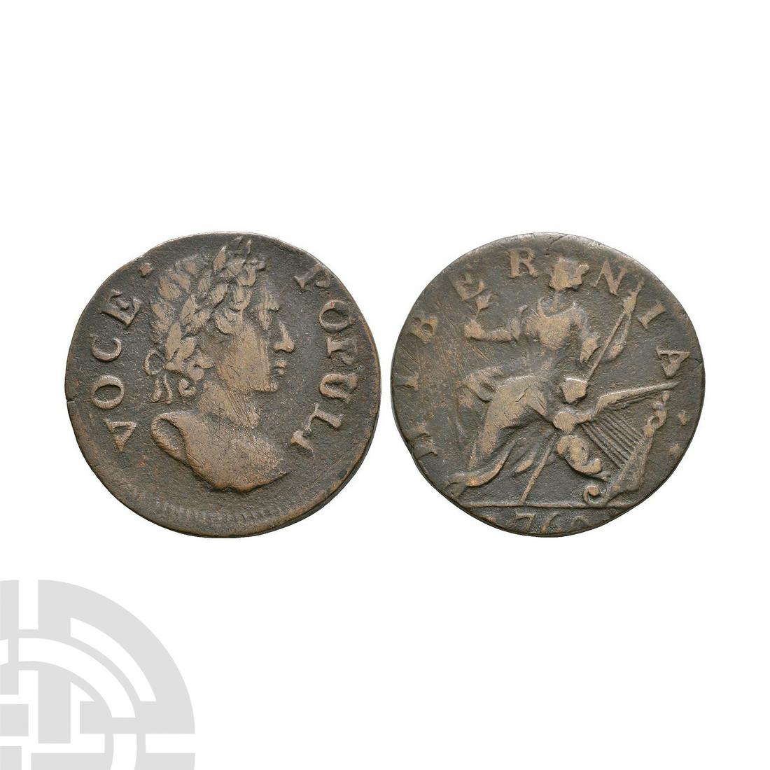 USA - 1760 - Voce Populi Halfpenny: Dated 1760 A.D. Obv: profile bust with VOCE POPULI legend. Rev: Britannia seated with HIBERNIA legend; date in exergue. KM# Tn 22. 7.50 grams. (). Acquired Stroud Auctions. Property of a Kent gentlema