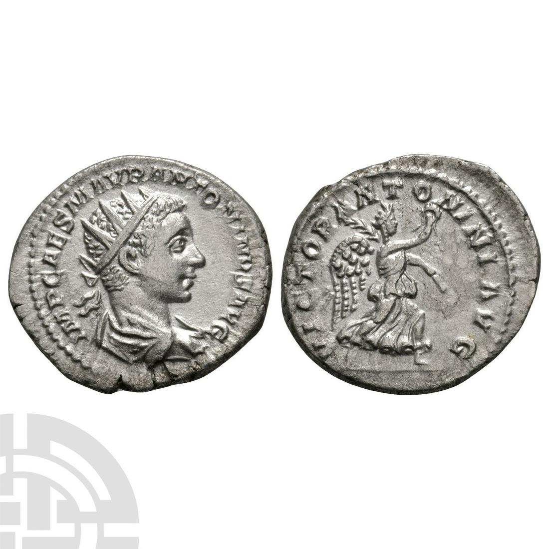 Elagabalus - Victory AR Antoninianus: 219 AD. Rome mint. Obv: IMP CAES ANTONINVS AVG legend with radiate and draped bust right. Rev: VICTOR ANTONINI AVG legend with Victory advancing right holding wreath and palm. RIC 153; BMC 124; RSC 29