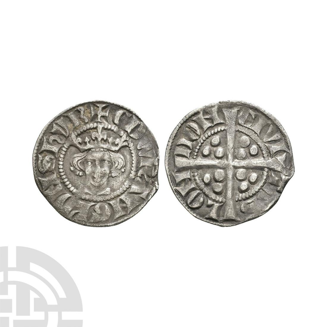 Edward I - London - Long Cross Penny: 1280-1281 A.D. Class 3. Obv: facing bust with EDW R ANGL DNS HYB legend. Rev: long cross and pellets dividing CIVI TAS LON DON legend for London mint. S. 1390; N. 1019. 1.29 grams. (). Property of a C