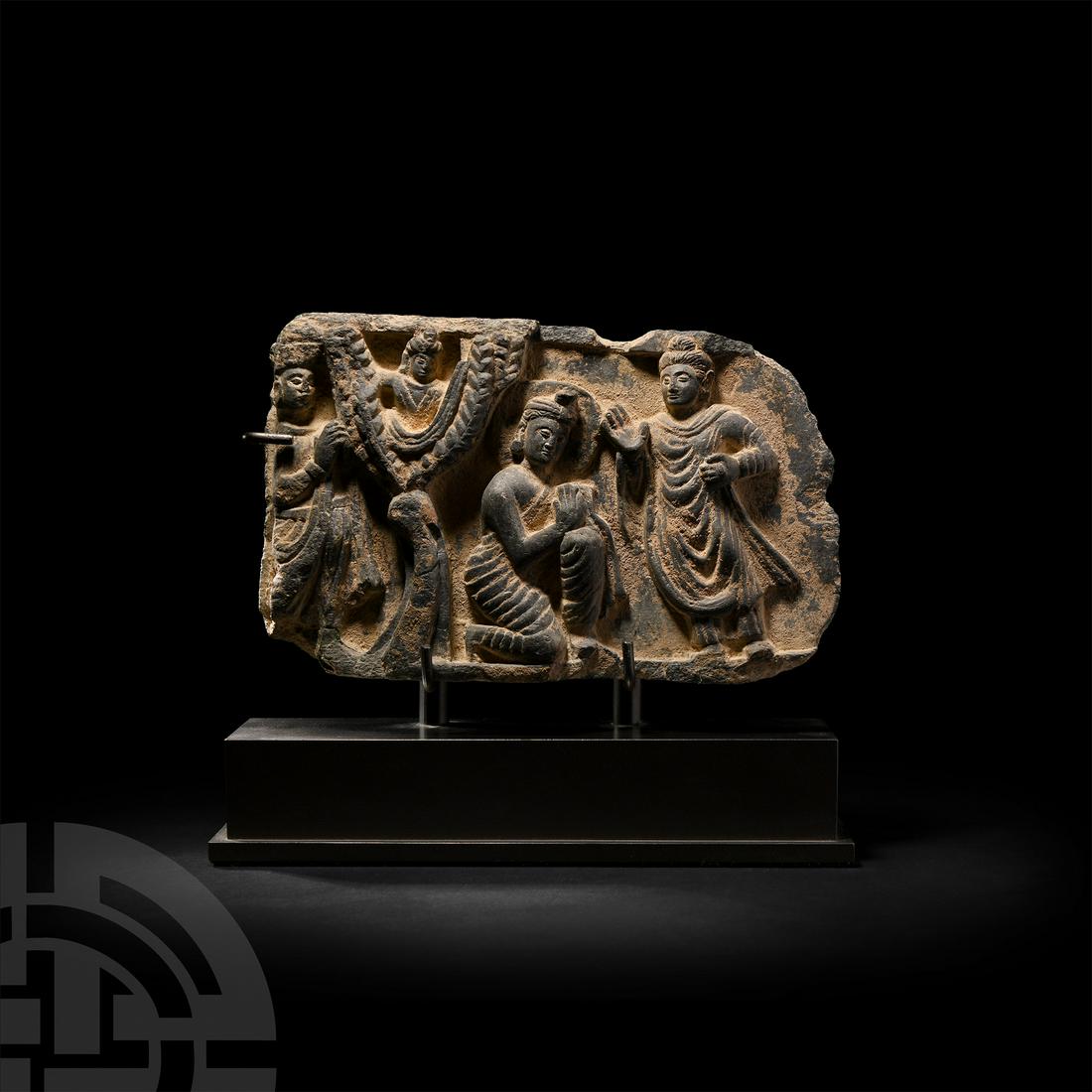 Gandharan Schist Relief Fragment with Buddha and Priests (1 of 1)
