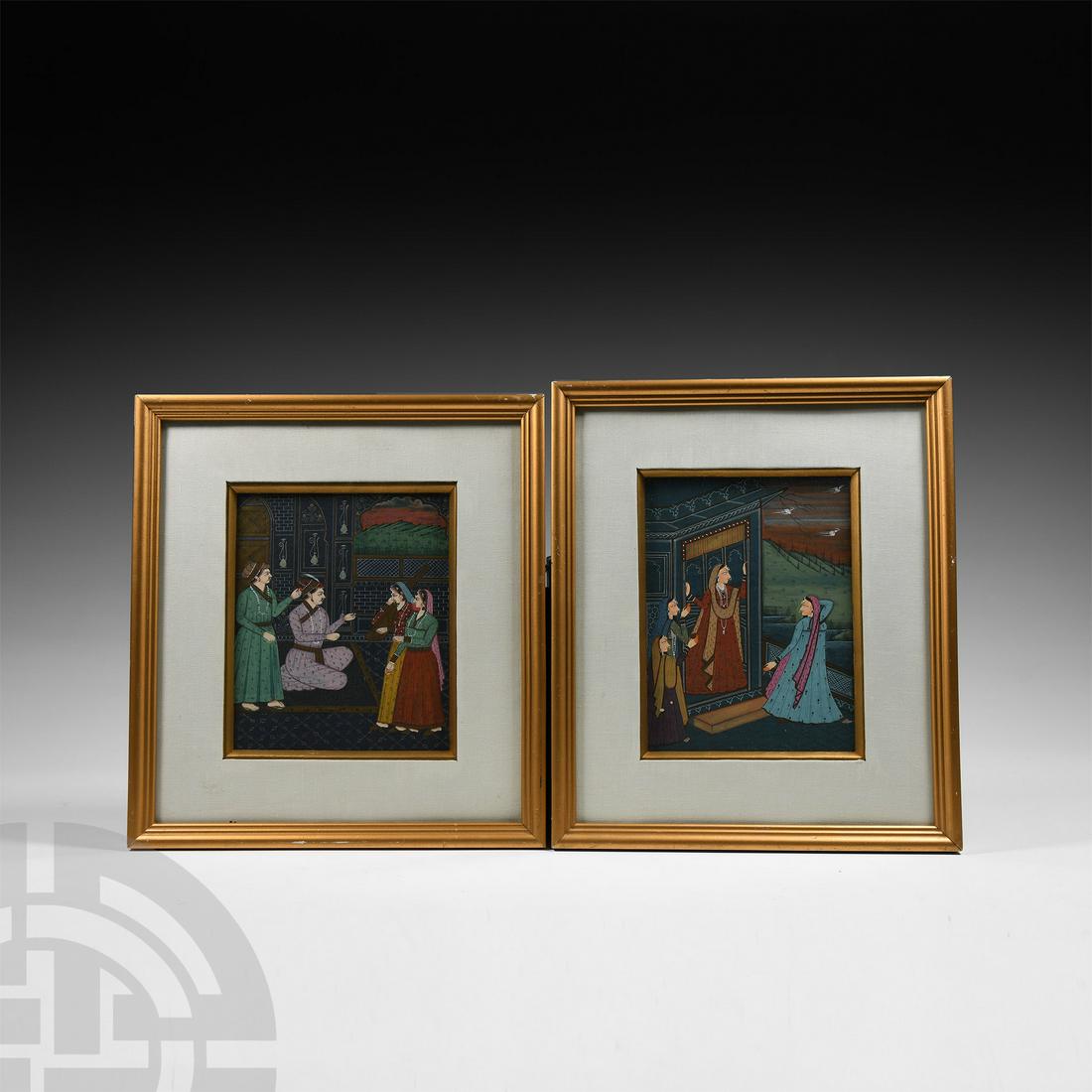 Framed Indian Watercolour Painting Pair (1 of 1)