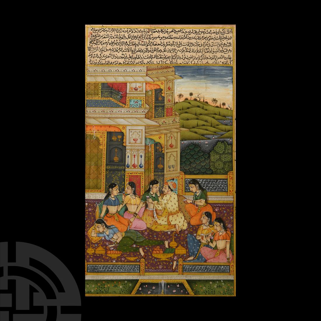 Indian Watercolour Manuscript Leaf with a Nobleman Relaxing with his Harem (1 of 1)