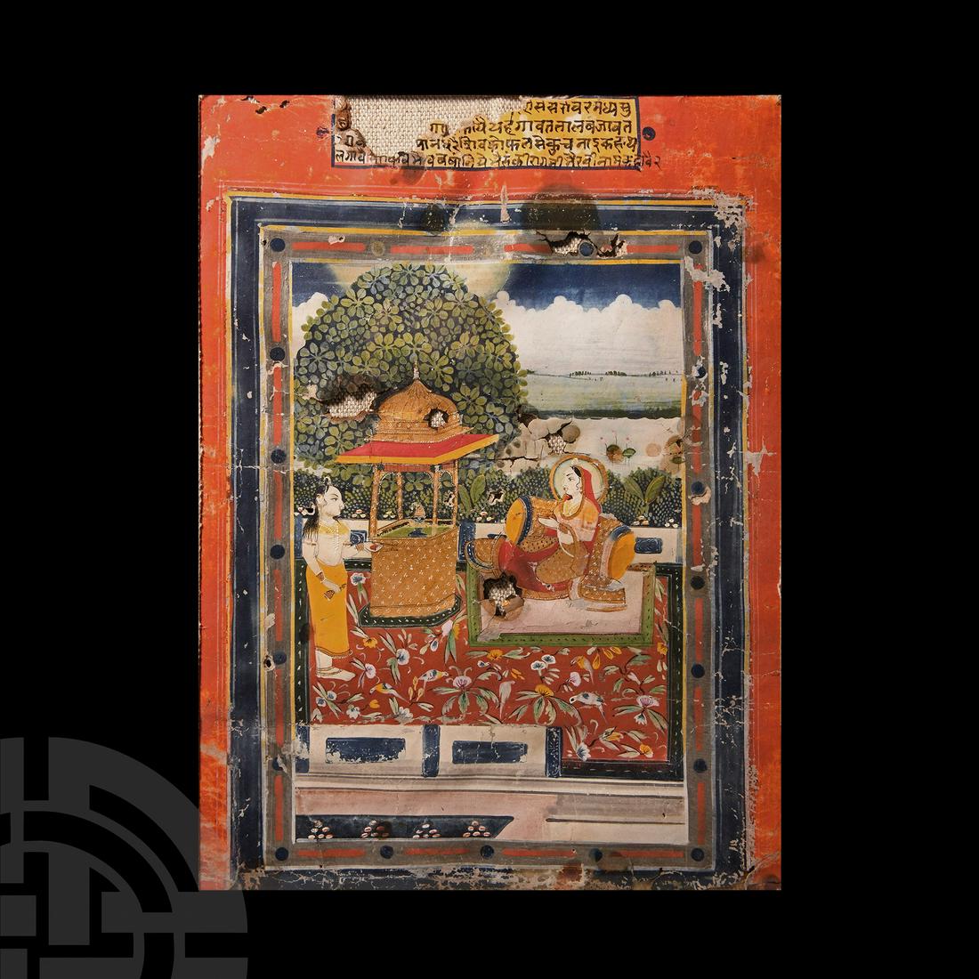 Framed Indian Watercolour Manuscript Leaf (1 of 1)