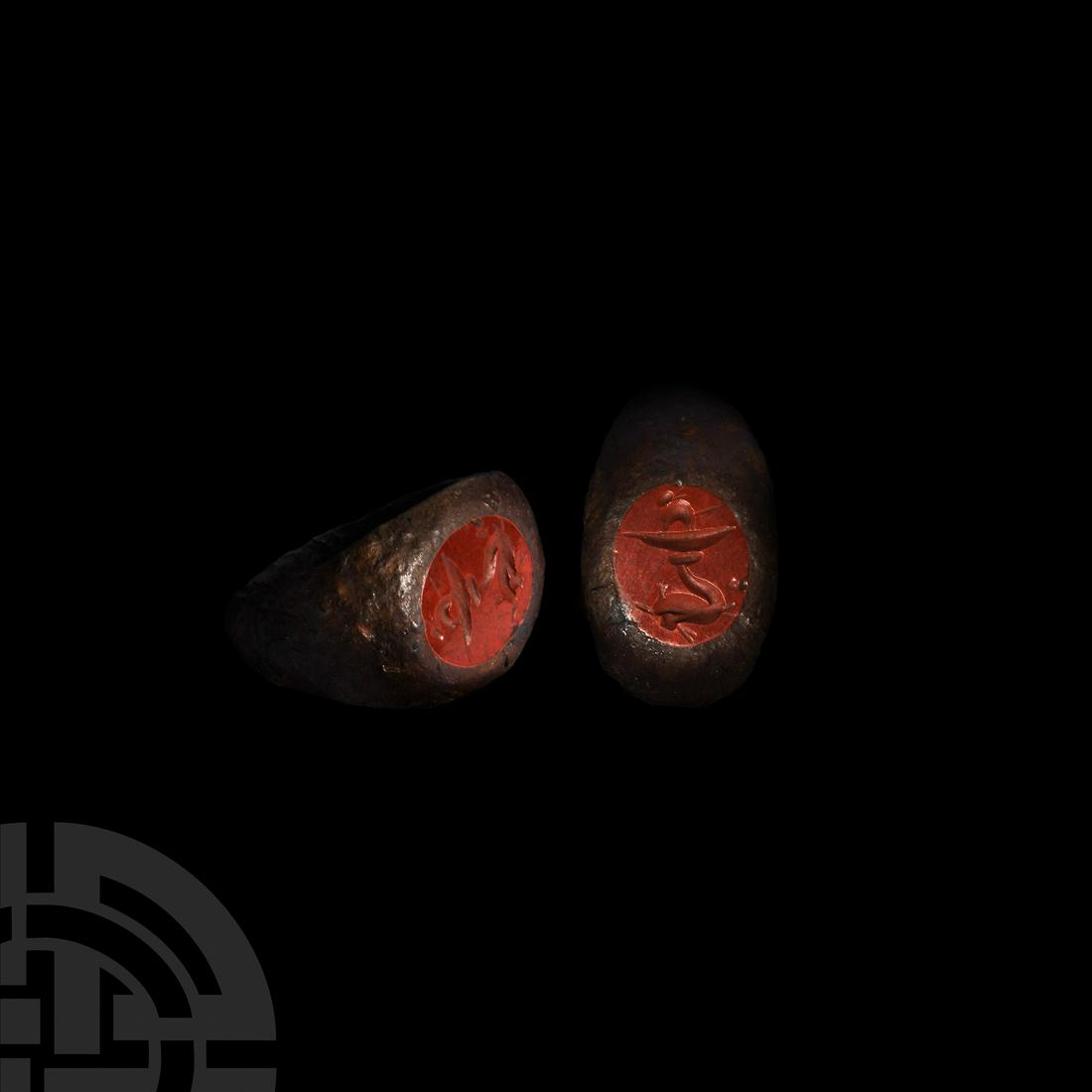 Roman Hare Riding Dolphin Gemstone in Iron Ring (1 of 1)