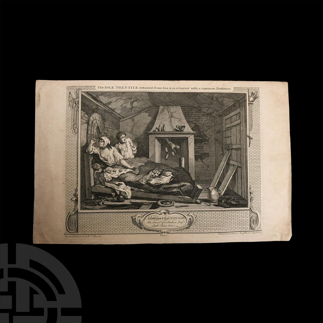 'The Idle Prentice, Returned From Sea, & in a Garret with a Common Prostitute' Copper Engraving by (1 of 1)