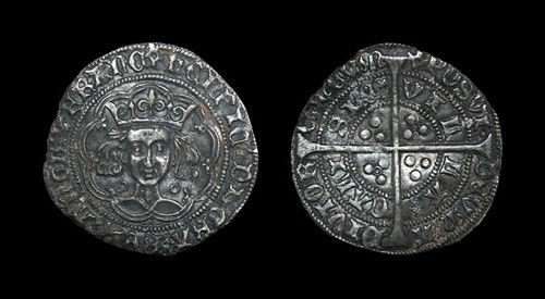English Medieval Henry VI - Calais - Annulet Groat: 1422-1427 AD. Obv: facing bust in tressure with HENRIC DI GRA REX ANGL Z FRANC legend and 'pierced cross' initial mark. Rev: long cross and pellets with POSVI DEVM ADIVTORE MEVM and VILLA CALISIE lege