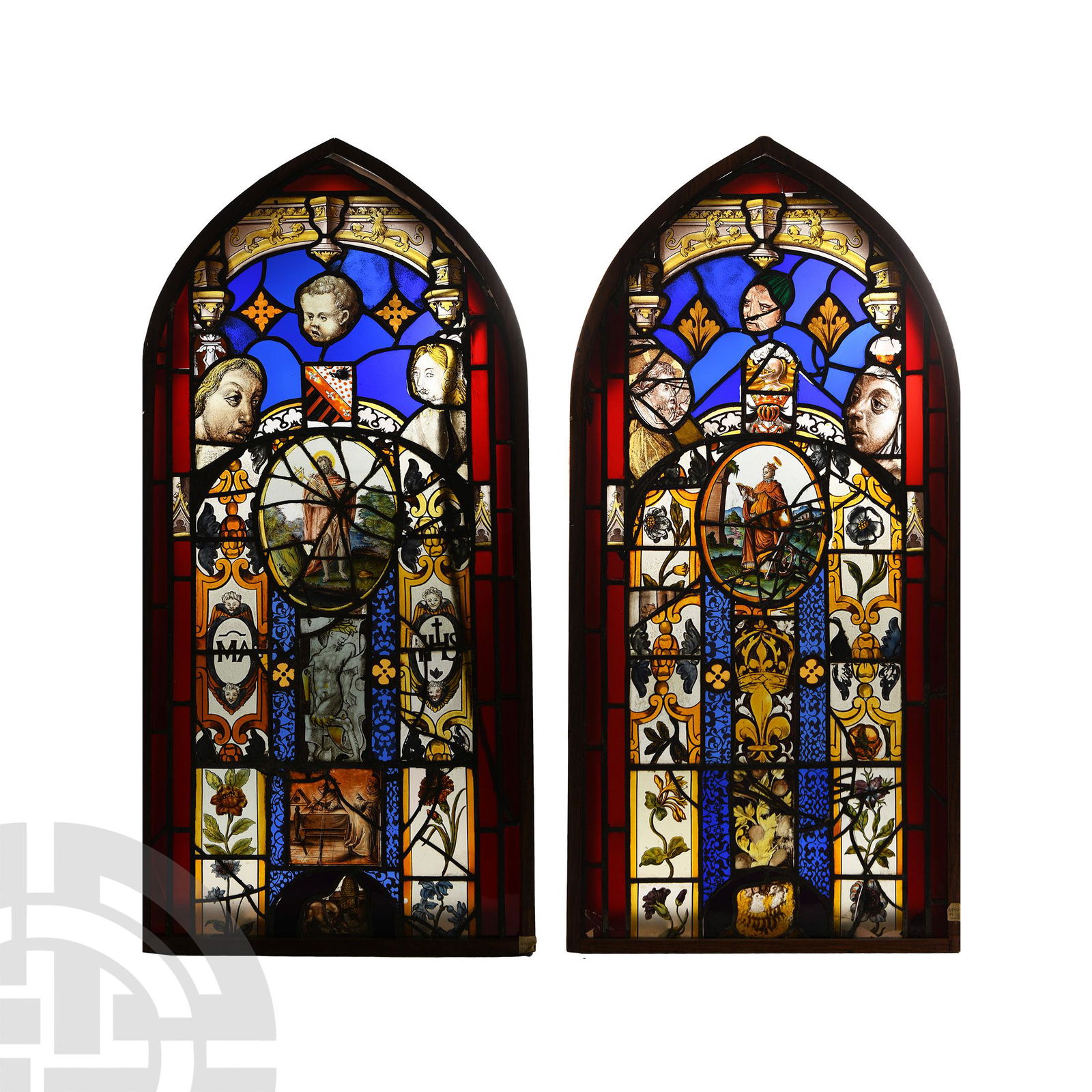 Large French Medieval and Later Stained Glass Window Pair (1 of 1)