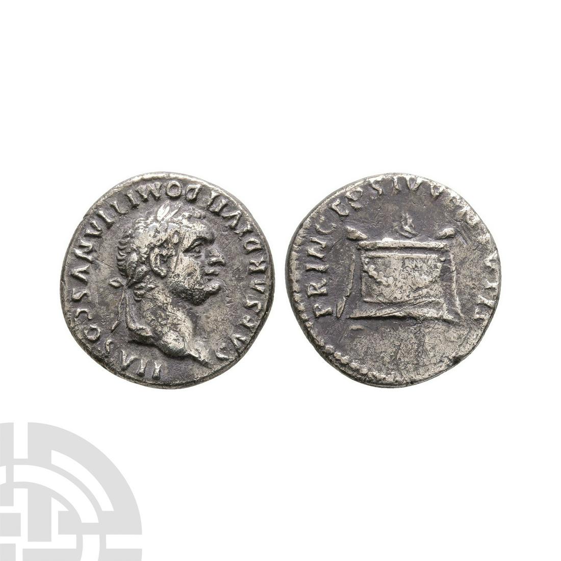 Ancient Roman Imperial Coins - Domitian under Titus - Altar AR Denarius (1 of 1)