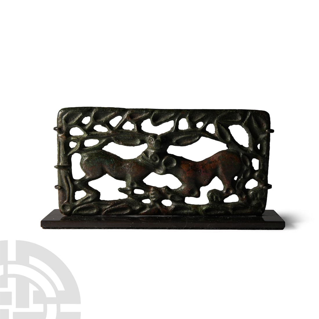 Ordos Bronze Belt Buckle with Lion Attacking a Doe (1 of 1)