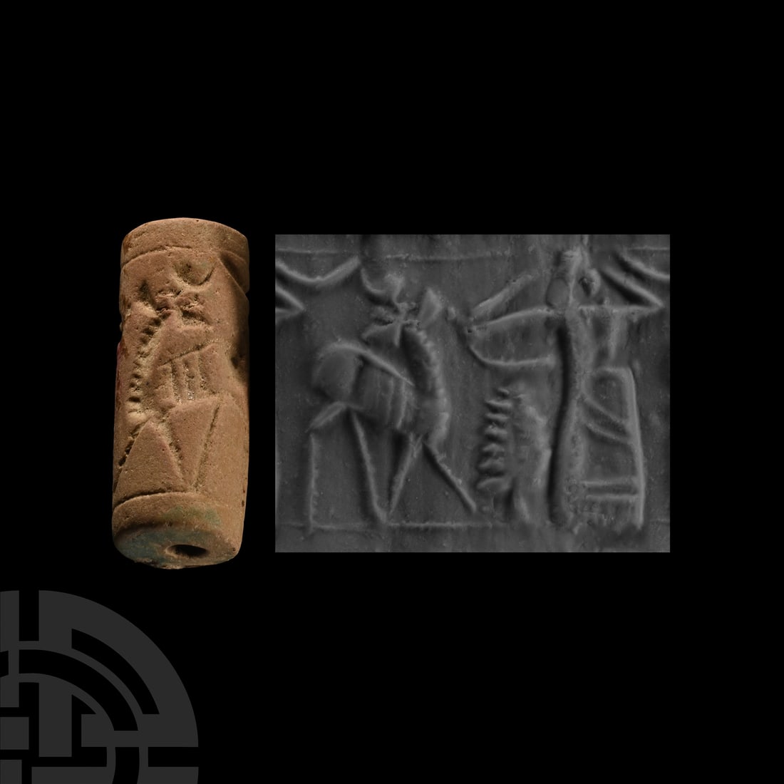 Western Asiatic Frit Cylinder Seal with Hunting Scene (1 of 1)