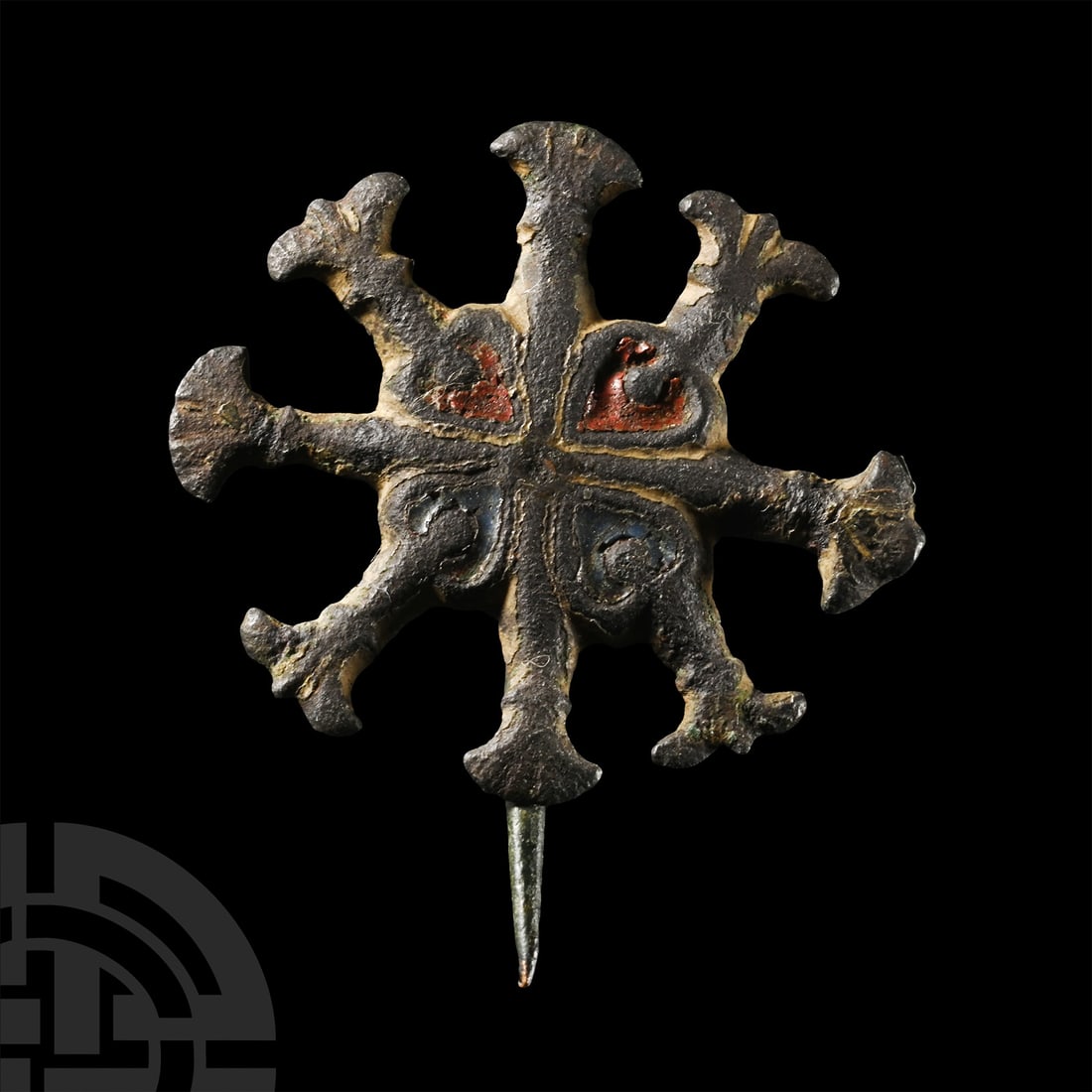 Medieval Knight's Bronze Enamelled Pin Badge (1 of 1)