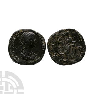 Ancient Roman Imperial Coins - Lucilla - Pietas AE Sestertius: 161-162 A.D. Obv: LVCILLAE AVG ANTONINI AVG F, draped bust left. Rev: PIETAS, Pietas, veiled, standing left by garlanded altar, holding box of incense and raising right hand. S-C across fields. RIC 17