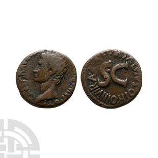 Ancient Roman Imperial Coins - Augustus - SC - AE As: 7 B.C. Obv: CAESAR AVGVST PONT MAX TRIBVNEC POT, bare head left. Rev: M SALVIVS OTHO III VIR AAA F F around large S C. RIC 432; AMC 619; BMCRE 233; Cohen 516. 10.17 grams. . Property of a Stowmarket,